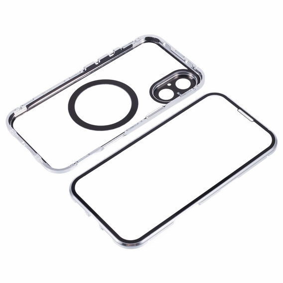 Magnetické puzdro Dual Glass MagSafe pre iPhone 16, strieborné