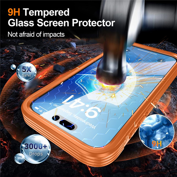 Nárazuvzdorné puzdro so sklom, pre MagSafe pre iPhone 17 Pro, oranžové