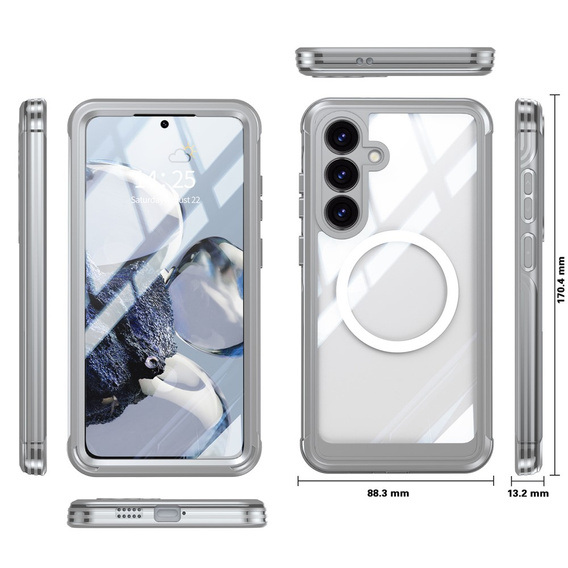 Puzdro pre Samsung Galaxy S25 FE, Shockproof, so sklom, pre MagSafe, sivé