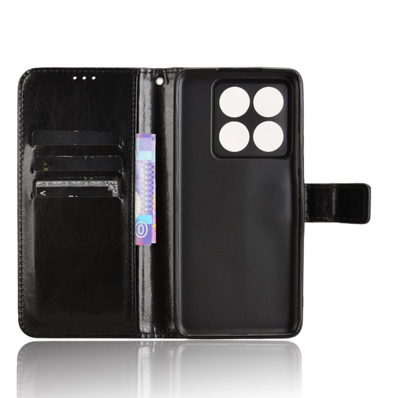 Klapkové puzdro pre Xiaomi 14T Pro, Crazy Horse Wallet, čierne