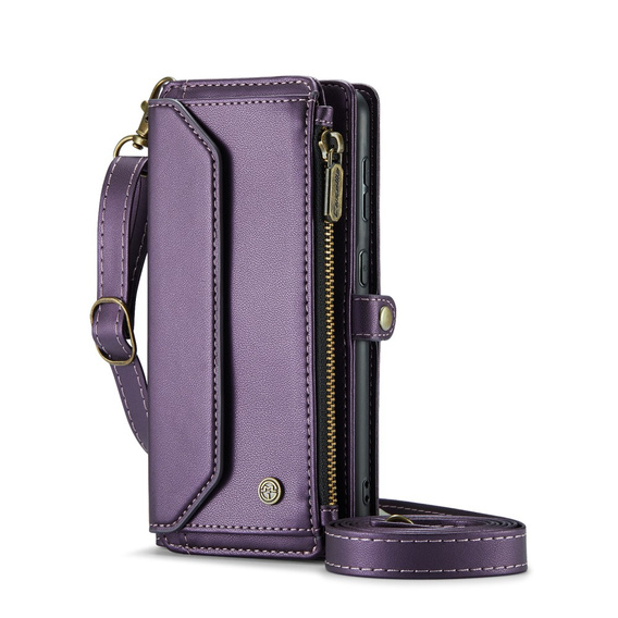 Puzdro CASEME pre Samsung Galaxy S24 FE, RFID Leather Wallet, s popruhom cez rameno, fialové