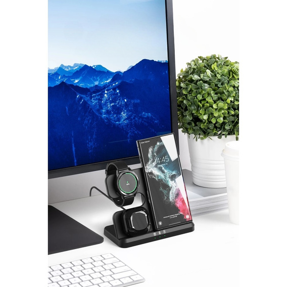 Bezdrôtová indukčná nabíjačka 3 v 1 QI rýchla pre Samsung S25 S24 S23 Galaxy Watch Buds stanica čierna