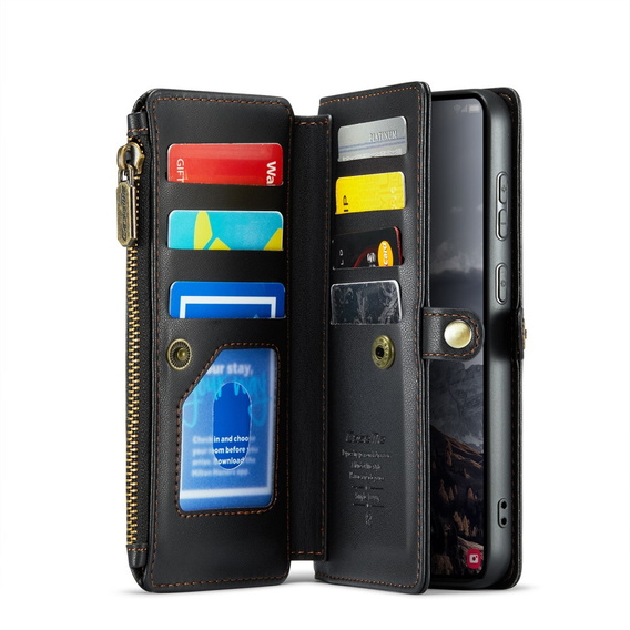 Puzdro CASEME pre Samsung Galaxy S24 FE, RFID Leather Wallet, s popruhom cez rameno, čierne