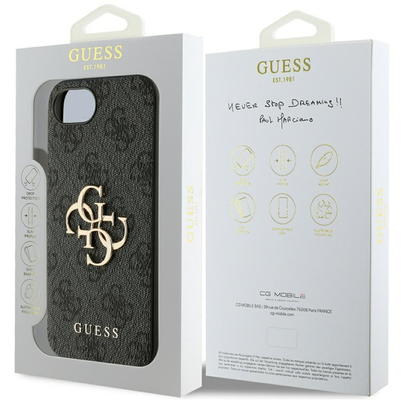 GUESS Obal na mobil pre iPhone 16E, 4G Big Metal Logo, čierne