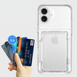 Puzdro pre iPhone 16 Plus, Card Holder Kickstand, transparentné 
