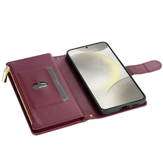 Puzdro s chlopňou pre Samsung Galaxy S25 Edge, Rhombus Crossbody Leather, bordové