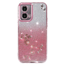 Puzdro pre Motorola Moto G24 / G24 Power / G04, Glitter Flower, ružové rose gold