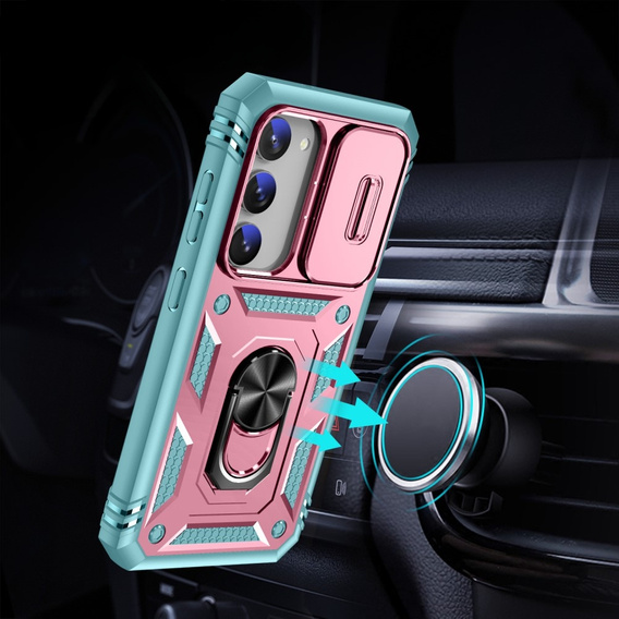 Obal na mobil pre Samsung Galaxy S23 Plus, CamShield Slide, ružové / zelené