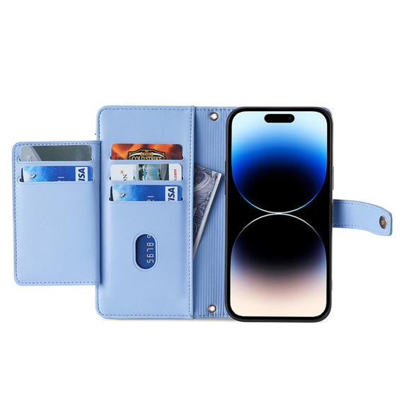 Klapkové puzdro pre iPhone 14 Pro Max, Wallet Zipper Pocket, modré