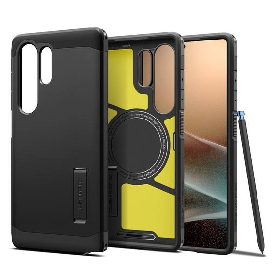 Puzdro Spigen pre Samsung Galaxy S25 Ultra, Tough Armor Mag MagSafe, čierne + tvrdené sklo 9H