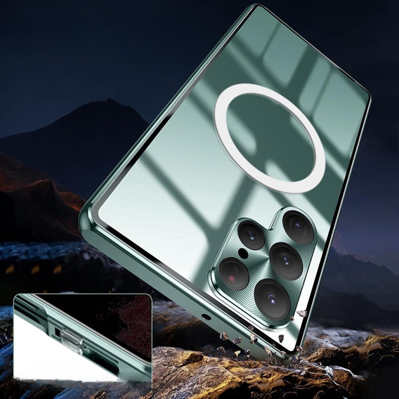 Magnetické puzdro Dual Glass MagSafe pre Samsung Galaxy S22 Ultra, zelený