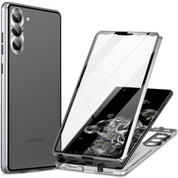 Puzdro pre Samsung Galaxy S24, Magnetic Dual Glass, strieborné