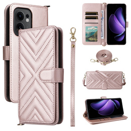Puzdro s chlopňou pre Oppo Reno 13F 5G, Crossbody Leather Wallet, ružové