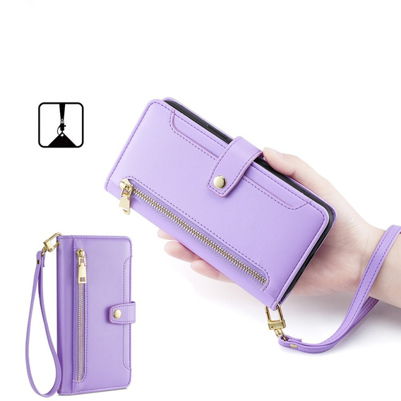 Klapkové puzdro pre Realme 14 Pro 5G, Wallet Zipper Pocket, fialové