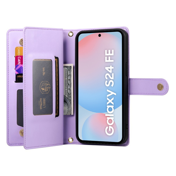 Klapkové puzdro pre Samsung Galaxy S24 FE, Wallet Zipper Pocket, fialové