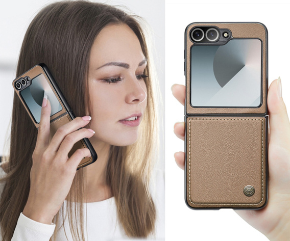 Puzdro pre Samsung Galaxy Z Flip7 FE / Z Flip6, CASEME Litchi Leather, hnedé