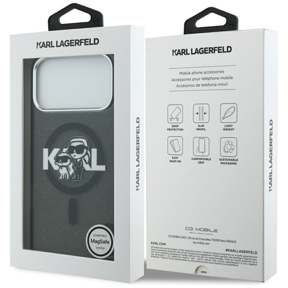 Karl Lagerfeld IML Glitter Karl & Choupette Sketch Logo MagSafe puzdro pre iPhone 17 Pro Max