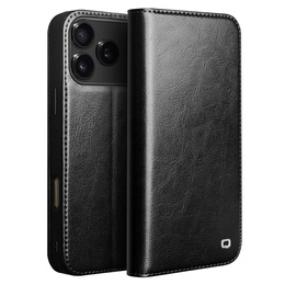 QIALINO Flipové puzdro z pravej hovädzej kože pre iPhone 17 Pro, čierne