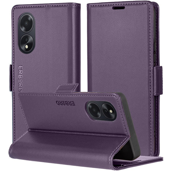 Puzdro pre Oppo A60, ERBORD Glossy Litchi, flipová peňaženka, fialové