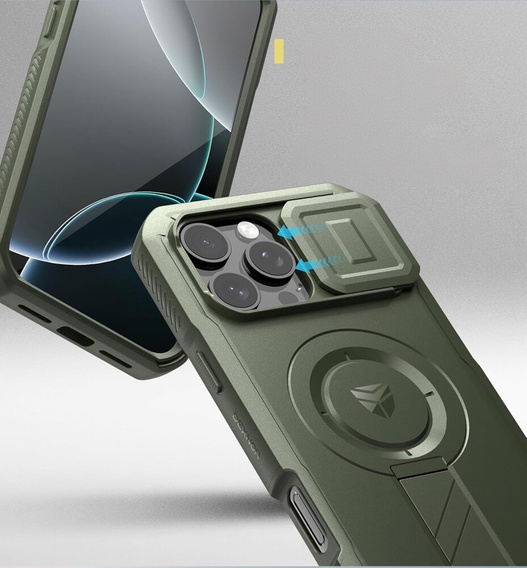 Obrnené puzdro pre iPhone 16 Pro Max, Dexnor CamProtect MagSafe, zelený (dva rámčeky)
