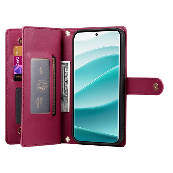 Klapkové puzdro pre Xiaomi Redmi Note 14 Pro 5G / Poco X7 5G, Wallet Zipper Pocket, červené