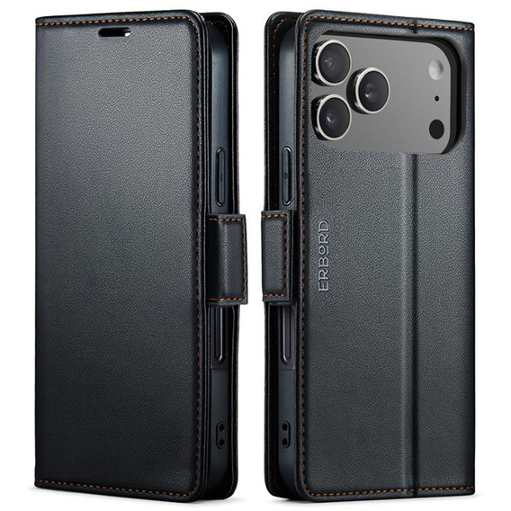 Lesklé peňaženkové puzdro Litchi pre iPhone 17 Pro Max