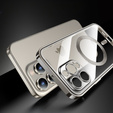 Puzdro pre iPhone 15 Pro, Privacy Dual Glass, pre MagSafe, strieborné