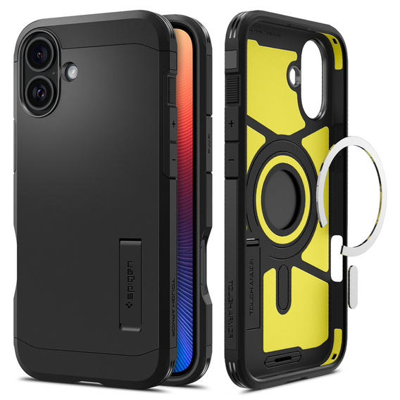 Puzdro Spigen pre iPhone 16 Plus, Tough Armor Mag MagSafe, čierne + tvrdené sklo 9H