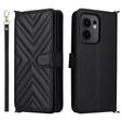Puzdro s chlopňou pre Oppo Reno 13F 5G, Crossbody Leather Wallet, čierne