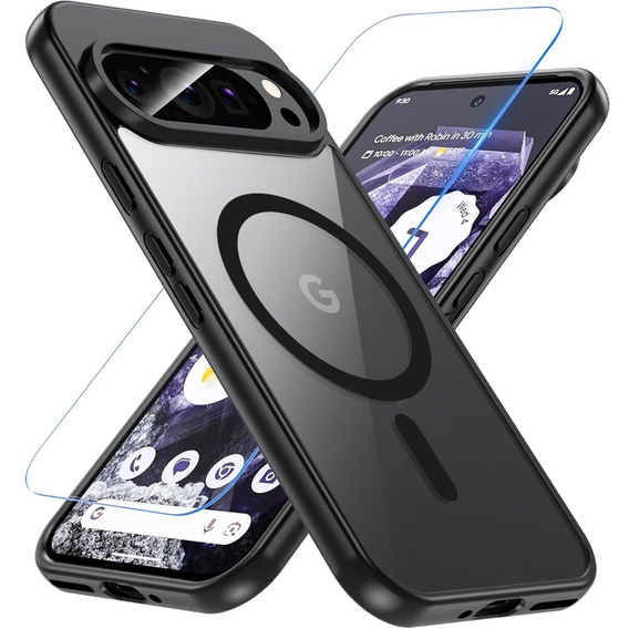 Puzdro pre Google Pixel 9 Pro, pre MagSafe, ERBORD Matt Case, čierny + sklo na displej