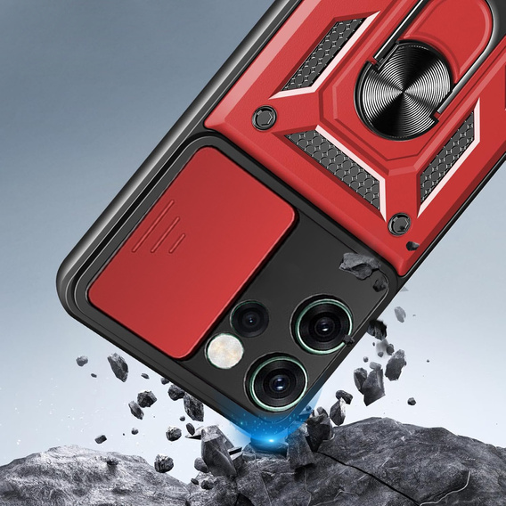 Obrnené puzdro pre Oppo Reno 14F, s ochranou fotoaparátu, so stojanom, červené