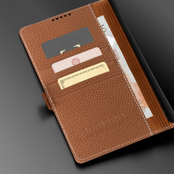 Kožené puzdro pre Samsung Galaxy S24, ERBORD LeatherWallet, hnedé
