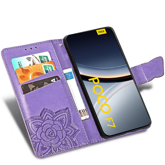 Klapkové puzdro pre Xiaomi Poco F7, Butterfly, fialové