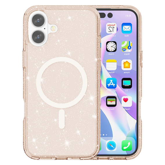 Puzdro pre iPhone 17, pre MagSafe, trblietavé, priesvitné zlaté