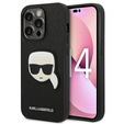Karl Lagerfeld Obal na mobil pre iPhone 14 Pro Max, Saffiano Karl's Head Patch, čierne