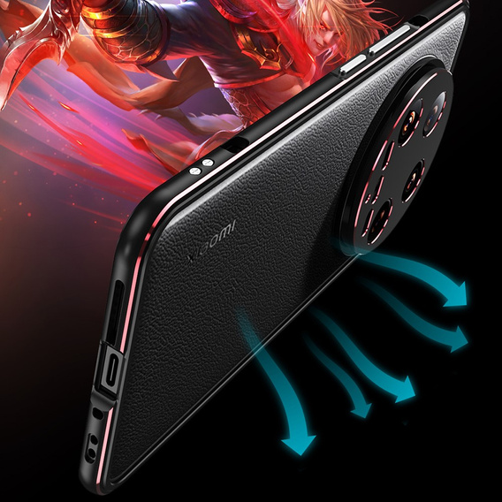 Puzdro pre Xiaomi 14 Ultra, Armor Bumper, s krytom objektívu, čierna / červená