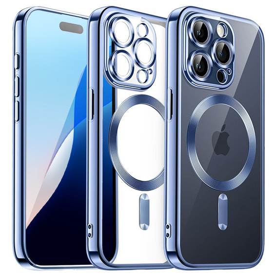 Puzdro pre iPhone 16 Pro, Electro MagSafe, modré + sklo na displej