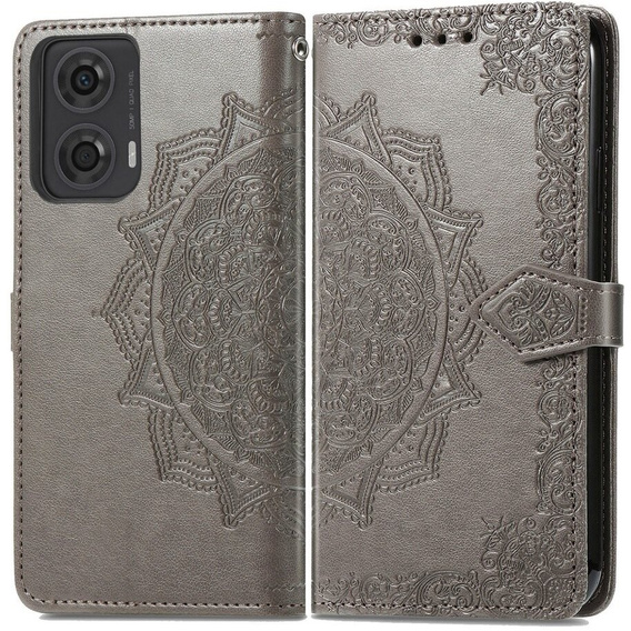 Klapkové puzdro pre Motorola Moto E14, Mandala, sivé