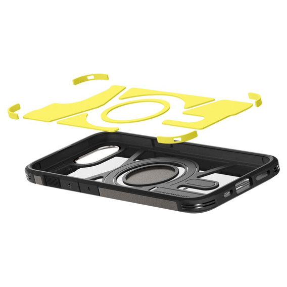 Puzdro Spigen pre iPhone 16E, Tough Armor Mag MagSafe, sivé + tvrdené sklo 9H 