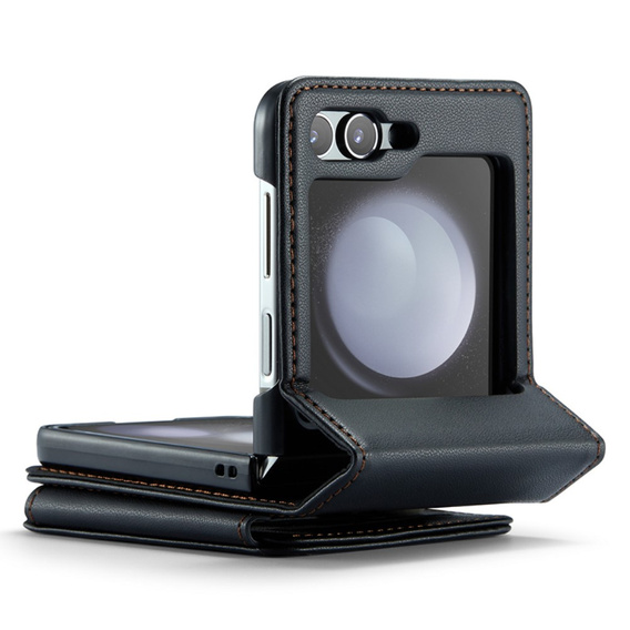 CASEME flipové puzdro pre Samsung Galaxy Z Flip5 5G, Litchi Wallet, čierne