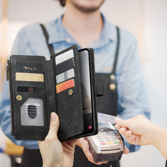 CASEME puzdro pre Samsung Galaxy A56 5G, Leather Wallet Cash and Card Slots, s remienkom, čierne