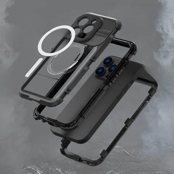 Vodotesné puzdro IP68 pre iPhone 14 Pro, SHELLBOX MagSafe, čierne