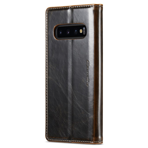 CASEME flipové puzdro pre Samsung Galaxy S10+ Plus, Waxy Textured, káva