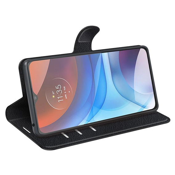 Klapkové puzdro pre Motorola Moto E7 Power / E7i Power, Wallet Litchi Texture, čierne