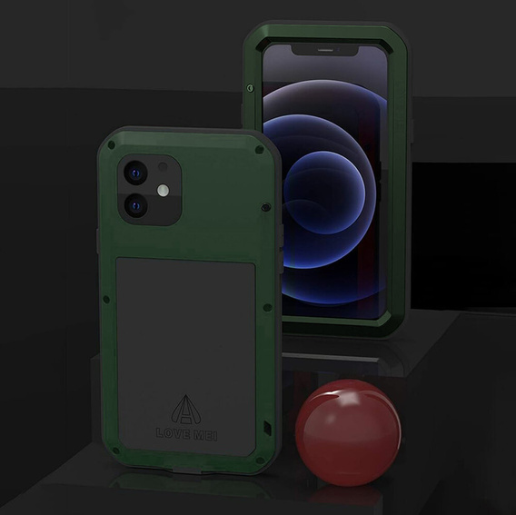 Love Mei Obal na mobil pre iPhone 12 Mini, armored with glass, zelený