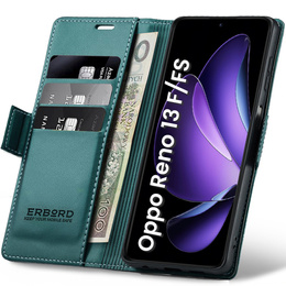 Puzdro pre Oppo Reno 13F / Oppo Reno 13FS, ERBORD Glossy Litchi, flipová peňaženka, zelený