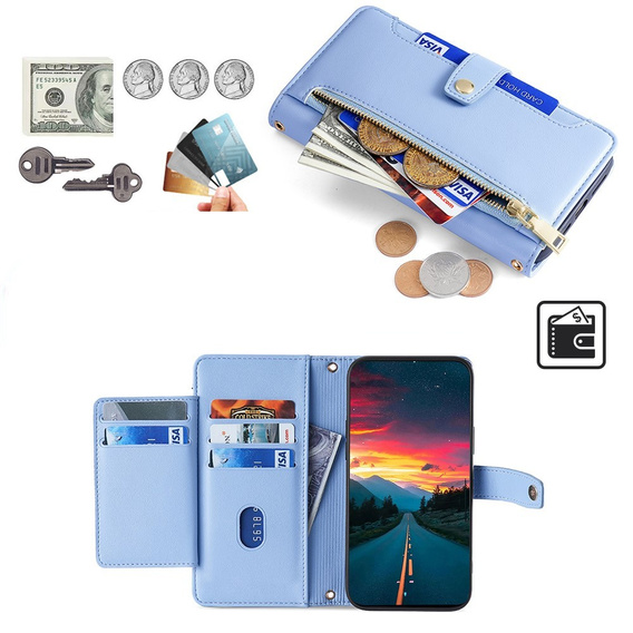 Klapkové puzdro pre Realme 14 Pro 5G, Wallet Zipper Pocket, modré