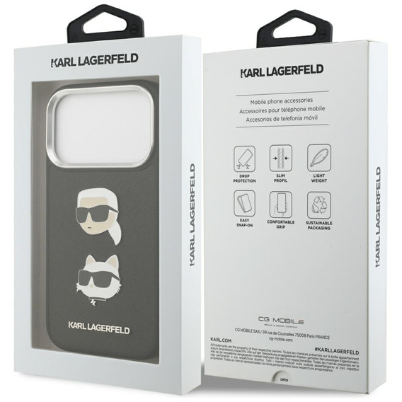 Karl Lagerfeld Grained Karl & Choupette Heads Pins & Logo Case pre iPhone 17 Pro