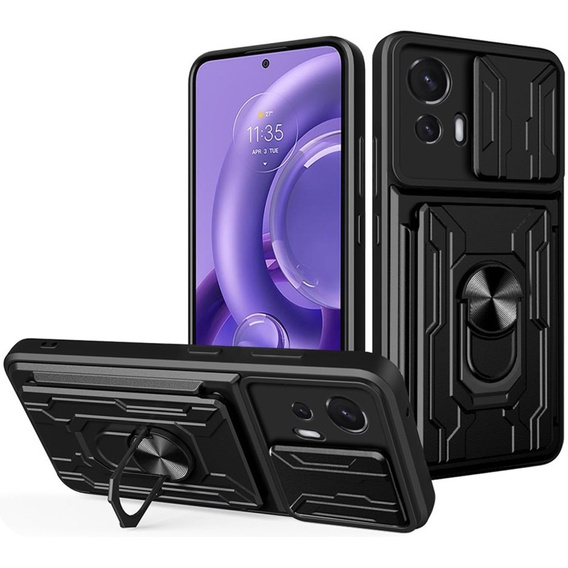 Obrnené puzdro pre Motorola Edge 30 Neo 5G, Camera Slide Card Slot, čierne