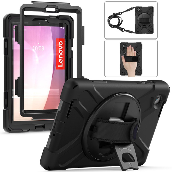 Detské puzdro pre Lenovo Tab M8 Gen 4 TB-300FU, pancierované s popruhom, čierne